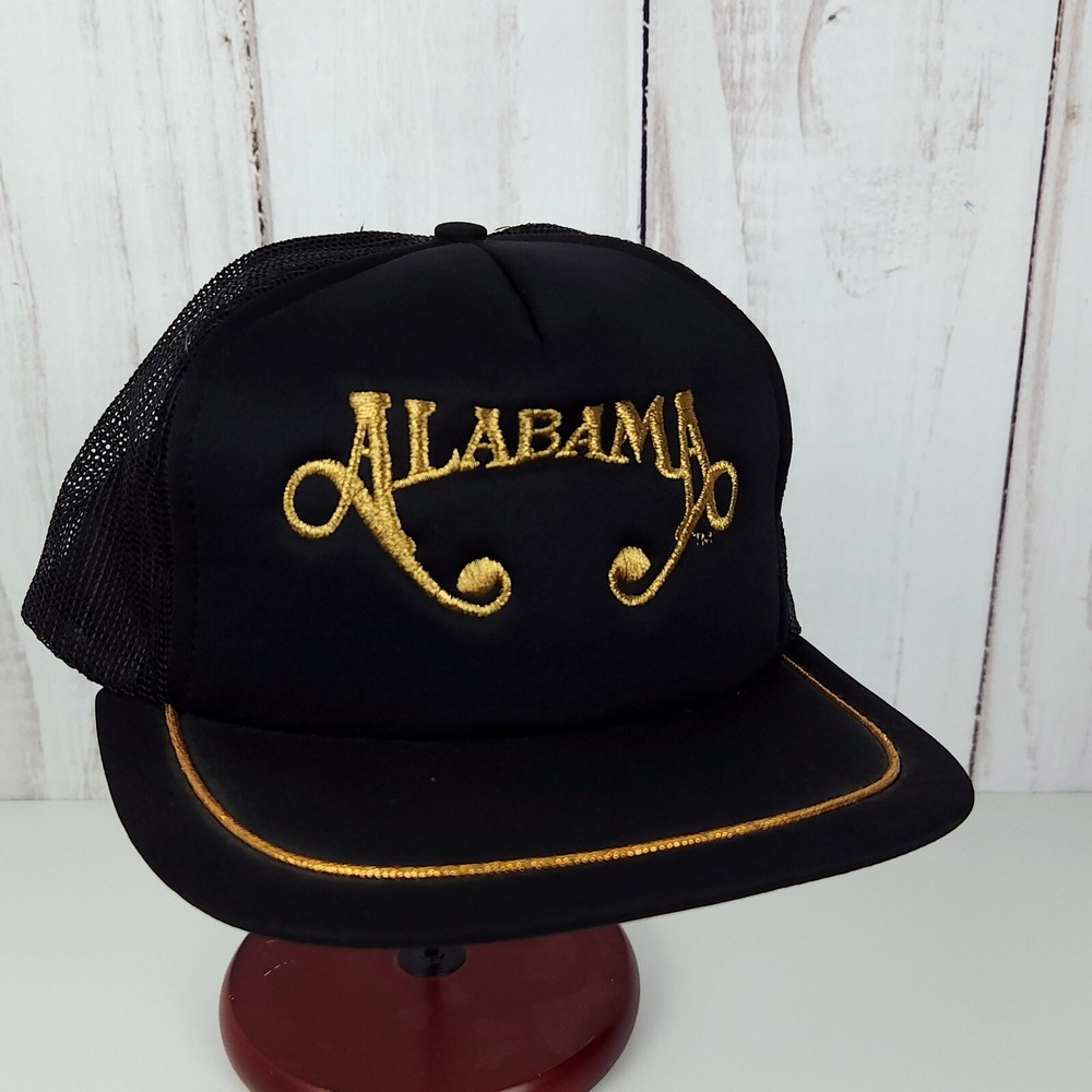 Rare ALABAMA Trucker Mesh Hat Vintage Gold Letters Country Music Snapback